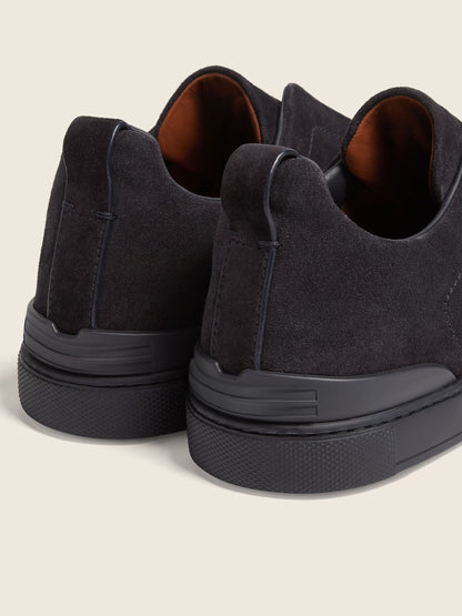 Zegna Suede Triple Stitch Navy Blue