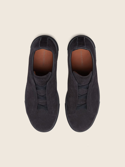 Zegna Suede Triple Stitch Navy Blue