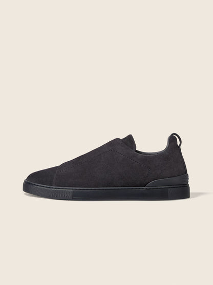 Zegna Suede Triple Stitch Navy Blue