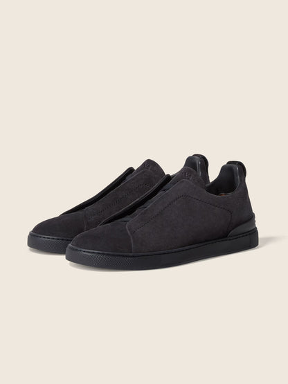Zegna Suede Triple Stitch Navy Blue